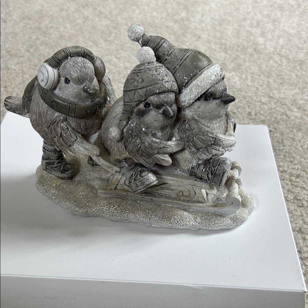 GANZ Cozy Winter Bird Trio Sculpture in Gray and White